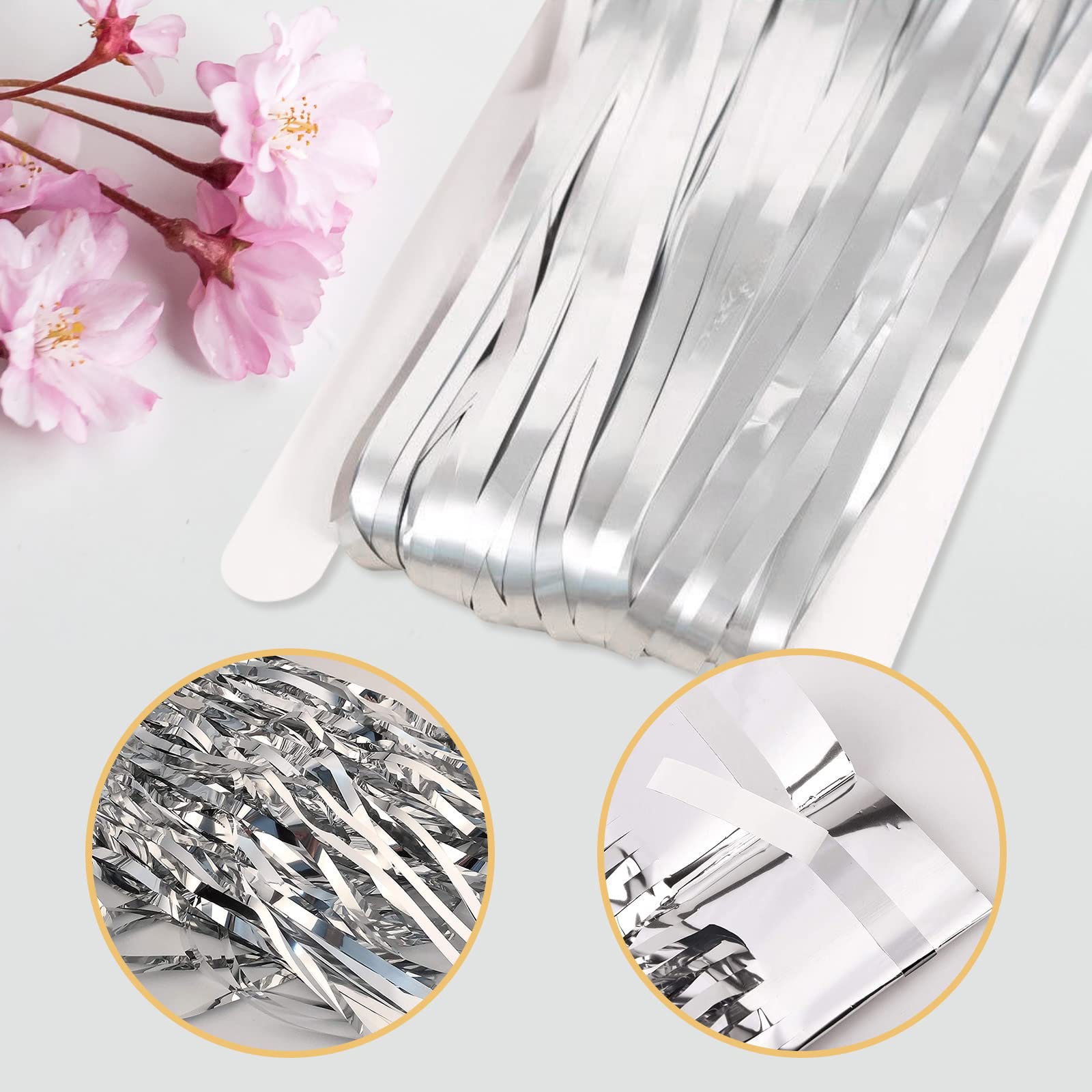 Ohiyoo 5 Pack Silver Fringe Backdrop 3.2Ft X 8.2Ft Silver Foil Fringe Curtains Party Tinsel Curtain Backdrop Streamers For Birth